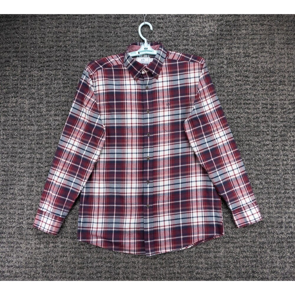 Southern Tide Shirt Mens Medium Red White Plaid Flannel Classic Fit Casual Fish